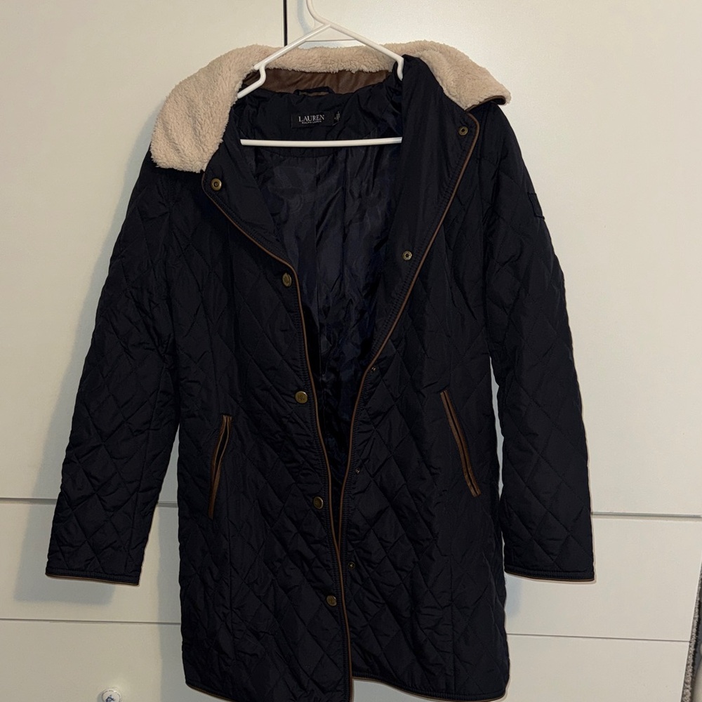 Polo by Ralph Lauren Black Quilted Puffer with Brown Trim